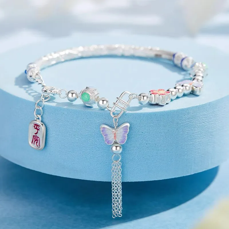 Qing Yi 999 Fine Silver Sterling Silver Bracelets Women's-1