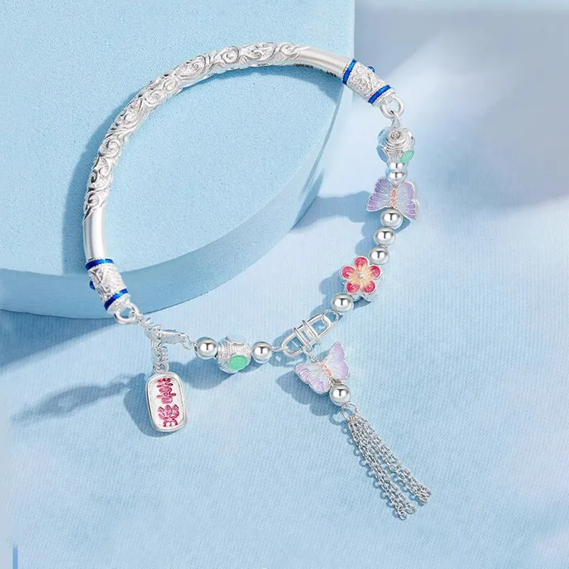 Qing Yi 999 Fine Silver Sterling Silver Bracelets Women's-2