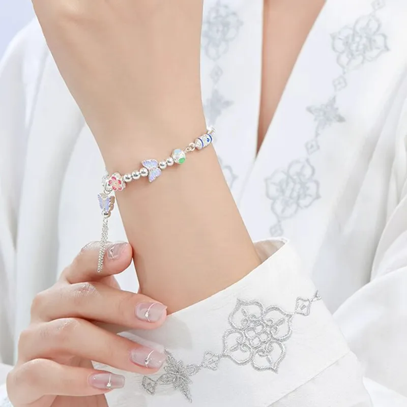 Qing Yi 999 Fine Silver Sterling Silver Bracelets Women's-5