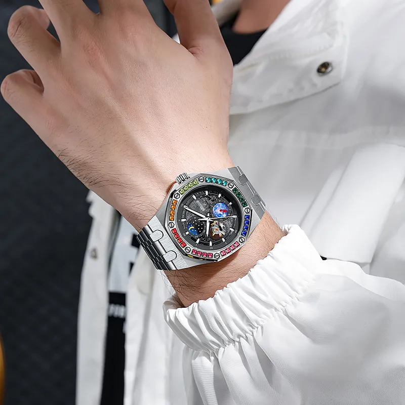 BAOGELA Creator Collection Automatic Mechanical Movement Steel Strap Watch Men's Watches Black Dial-2