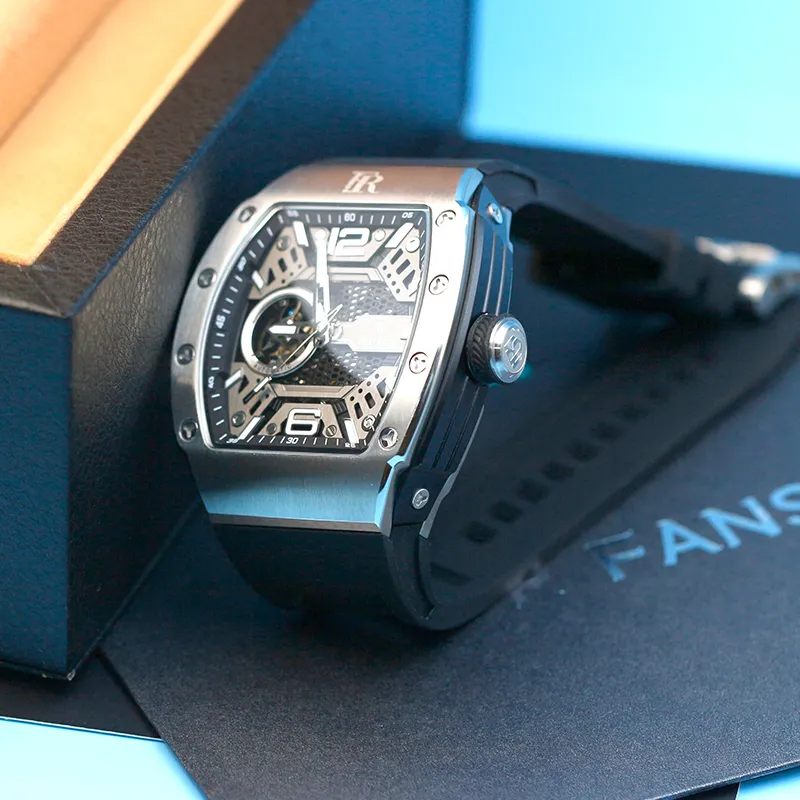 FR Mechanical Movement Rubber Strap Watch Men's Watches Black Dial-3