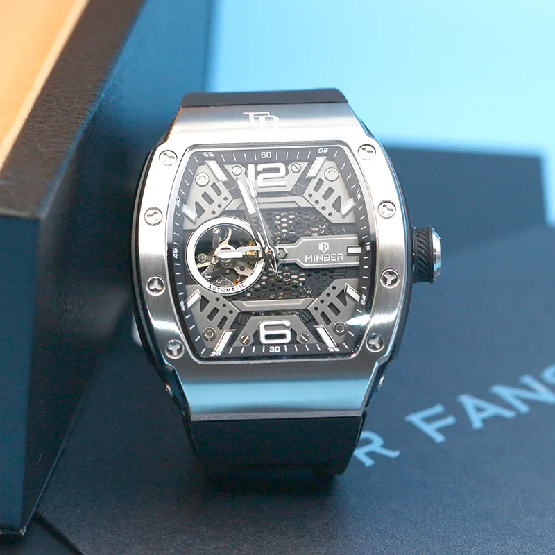 FR Mechanical Movement Rubber Strap Watch Men's Watches Black Dial-2