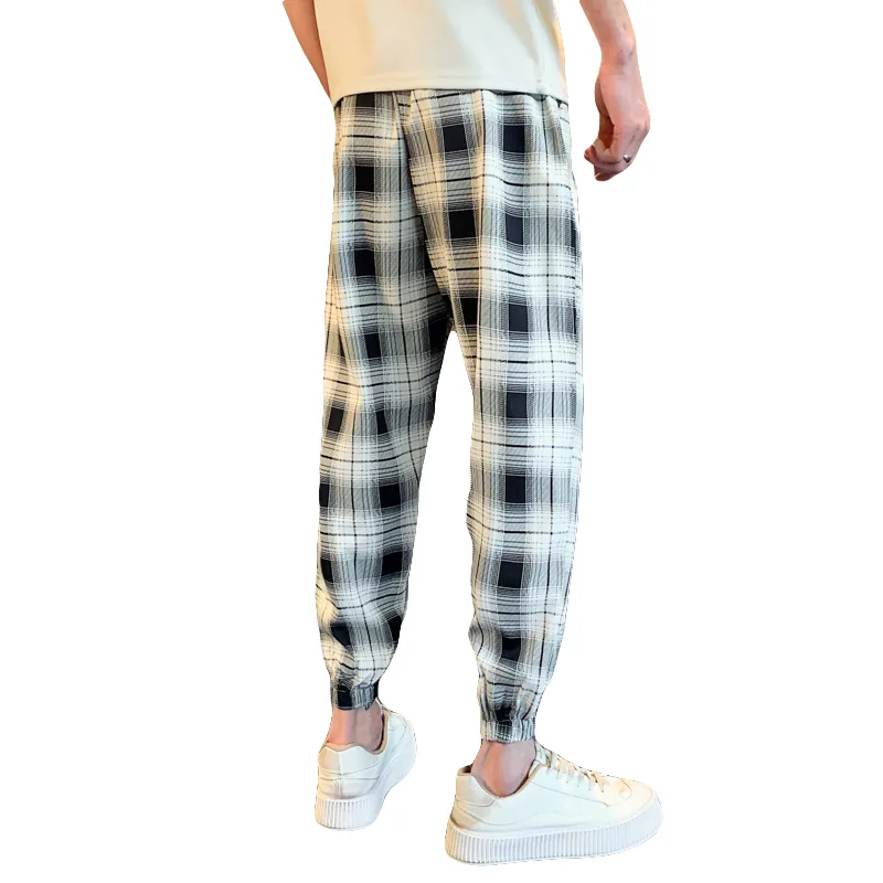 GLFL Casual Pants Unisex Black White Plaid-1