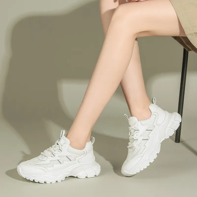PIERCE GENTRY Chunky Sneakers Women's Low Top White/Beige Black-4