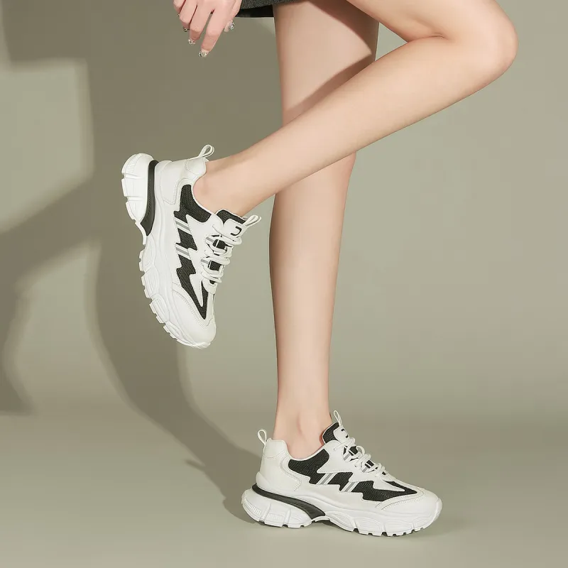 PIERCE GENTRY Chunky Sneakers Women's Low Top White/Beige Black-13