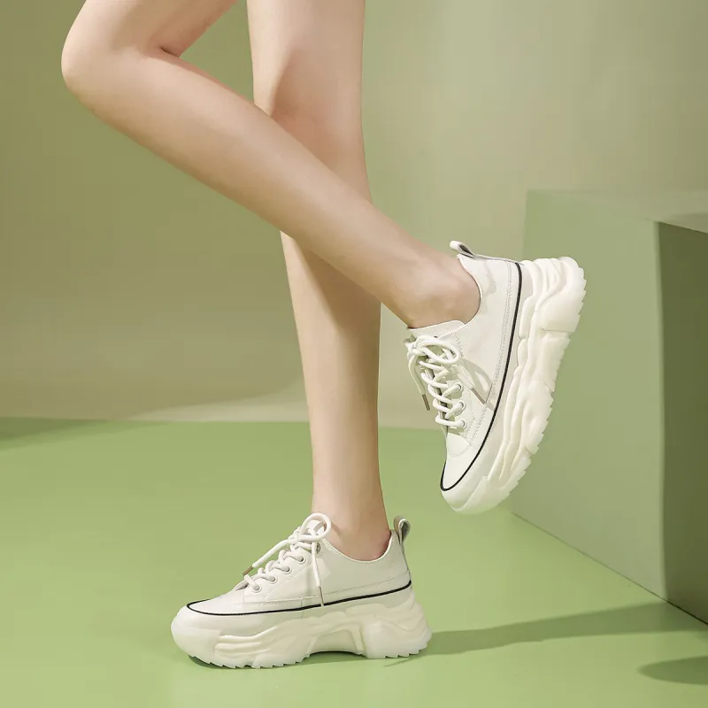 PIERCE GENTRY Chunky Sneakers Women's Low Top Black/Beige-13