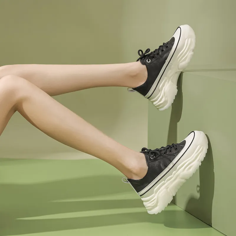 PIERCE GENTRY Chunky Sneakers Women's Low Top Black/Beige-5