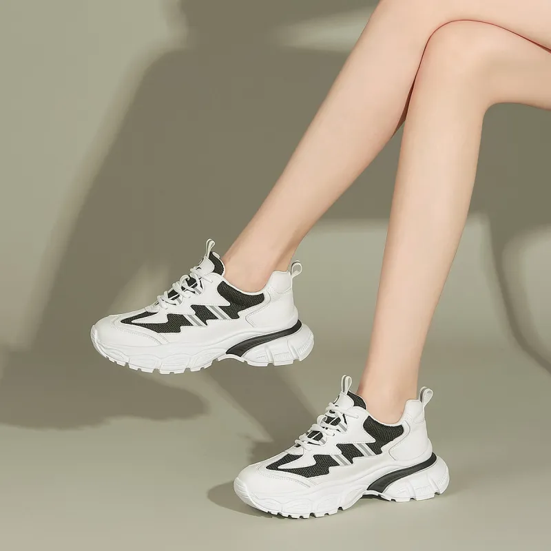PIERCE GENTRY Chunky Sneakers Women's Low Top White/Beige Black-10