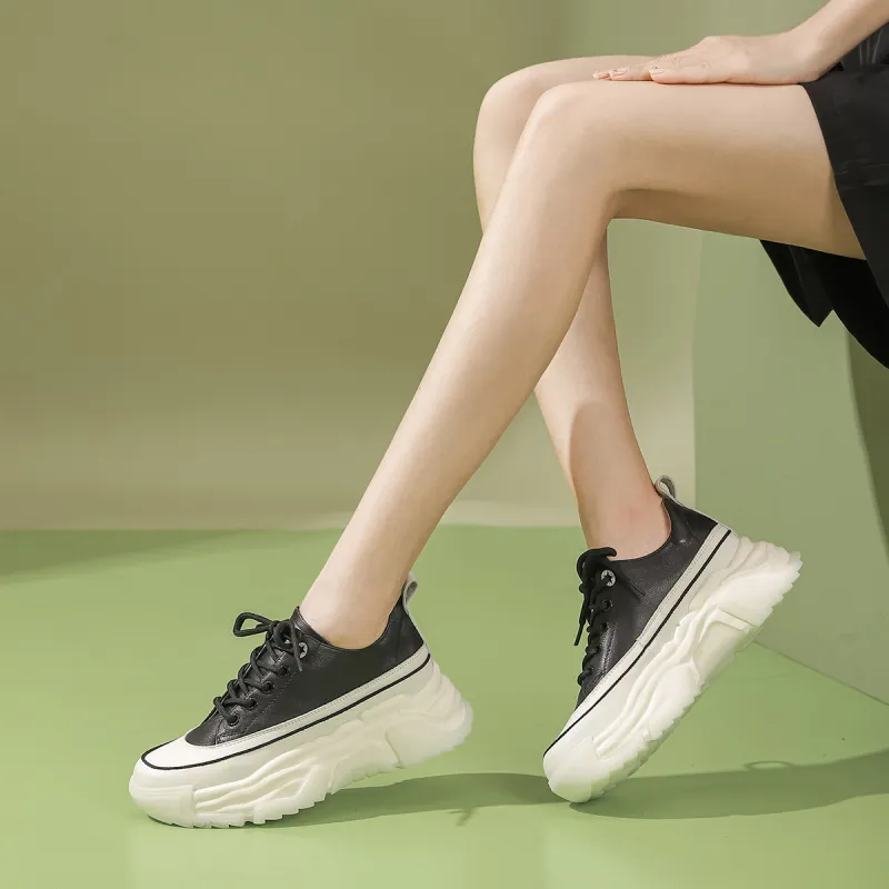 PIERCE GENTRY Chunky Sneakers Women's Low Top Black/Beige-4
