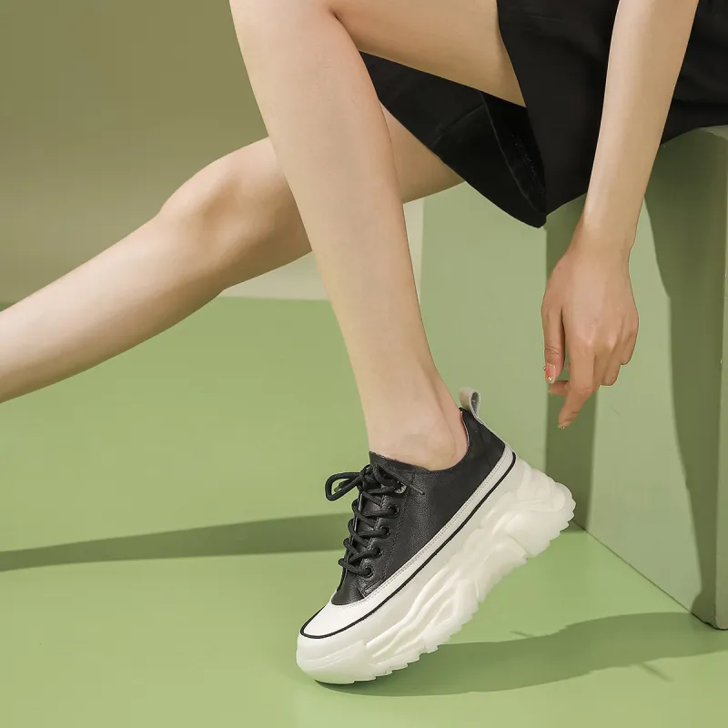 PIERCE GENTRY Chunky Sneakers Women's Low Top Black/Beige-6