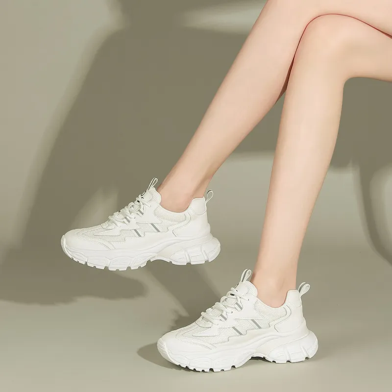 PIERCE GENTRY Chunky Sneakers Women's Low Top White/Beige Black-3