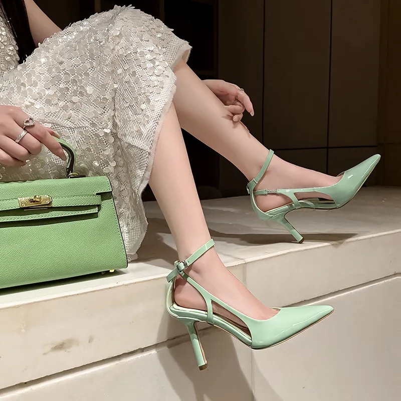 YIKEFEI High Heels Women's Light Green/Black/Black/White-1