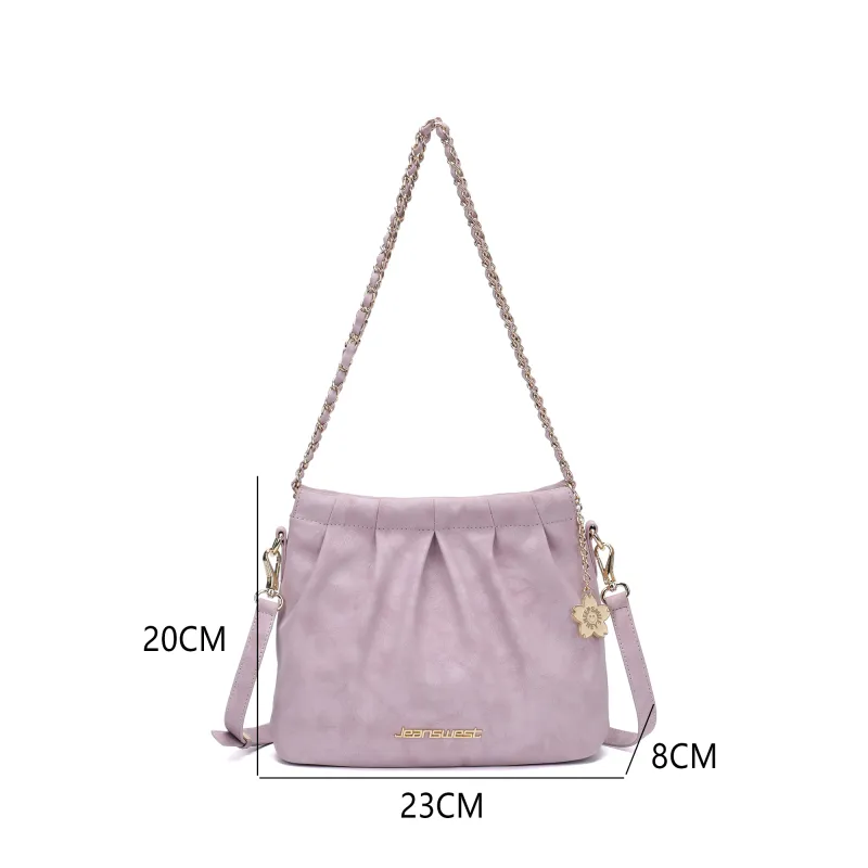 JEANSWEST High Quality Leather Shoulder Bag Women's Pink Purple-3