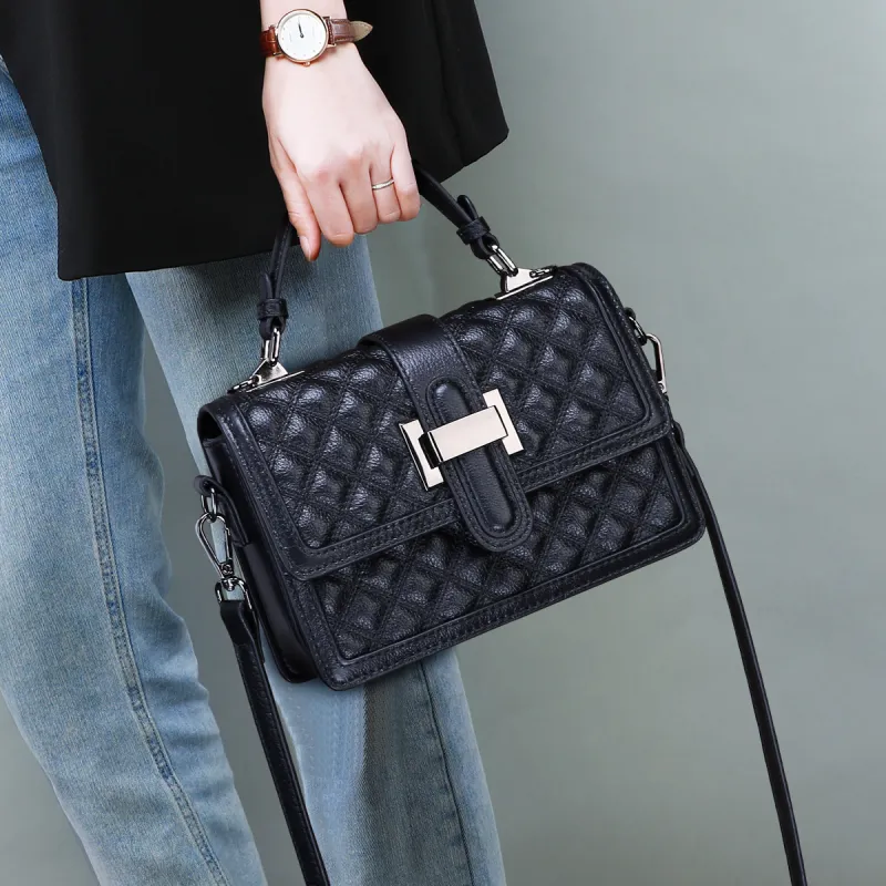 DULOREN Cow Leather Crossbody Bags Handbags Medium Size Women's Black/White-1