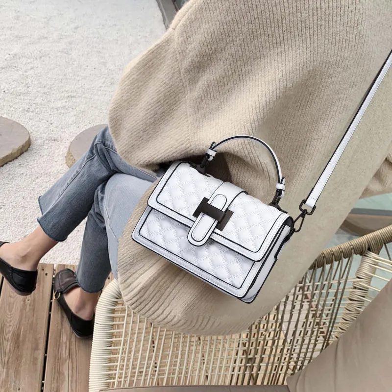 DULOREN Cow Leather Crossbody Bags Handbags Medium Size Women's Black/White-6