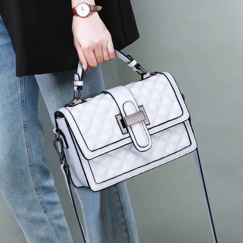 DULOREN Cow Leather Crossbody Bags Handbags Medium Size Women's Black/White-5