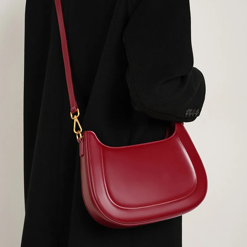 DULOREN Cow Leather Saddle Bag, Shoulder Bag Medium Size Women's Coffee/Burgundy/Black-7