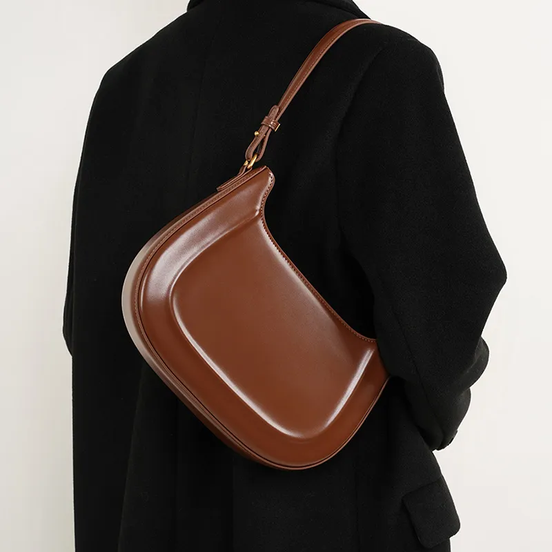 DULOREN Cow Leather Saddle Bag, Shoulder Bag Medium Size Women's Coffee/Burgundy/Black-2