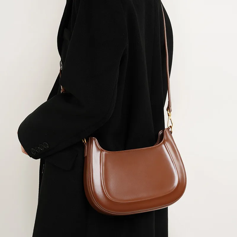 DULOREN Cow Leather Saddle Bag, Shoulder Bag Medium Size Women's Coffee/Burgundy/Black-1