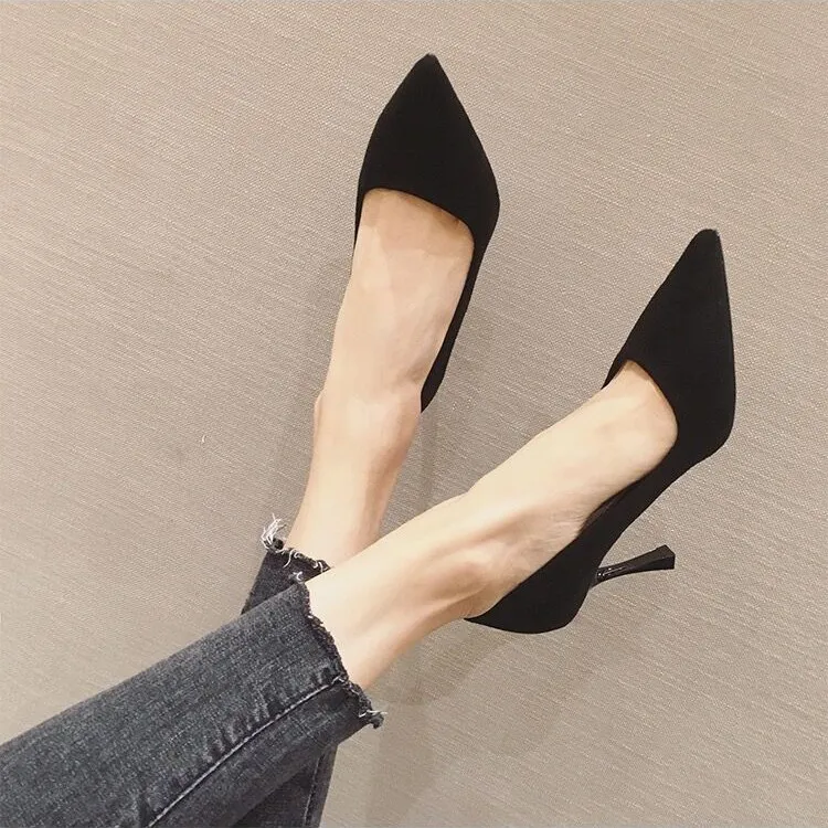 CHILI Slim Heel High Heels Women's Black-2