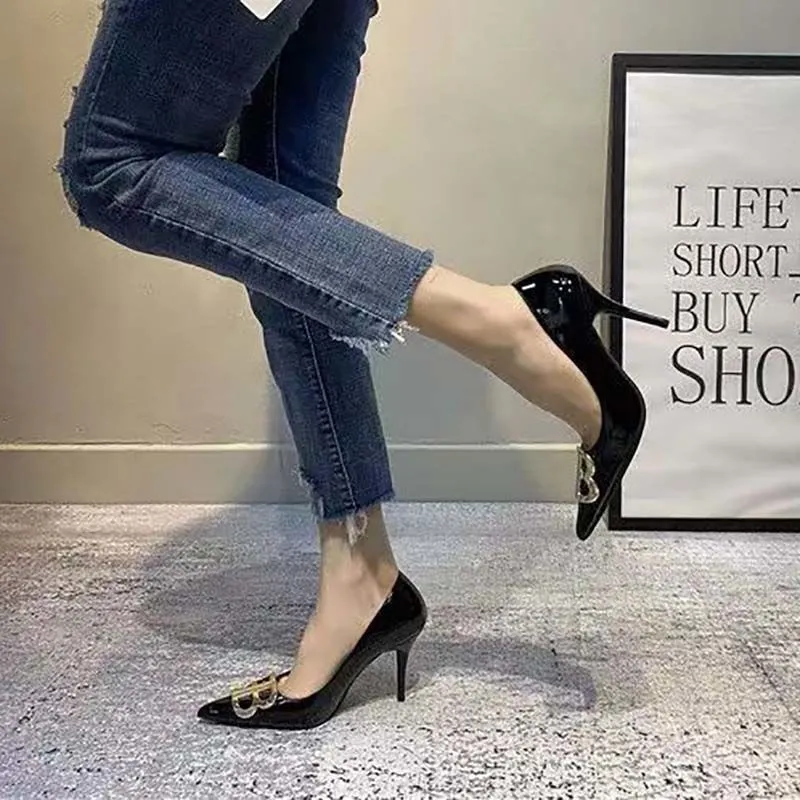 CHILI Slim Heel High Heels Women's Black-2