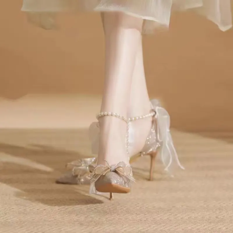 CHILI French Elegance Pointed Toe Evening Princess Slim Heel High Heels Women's-5
