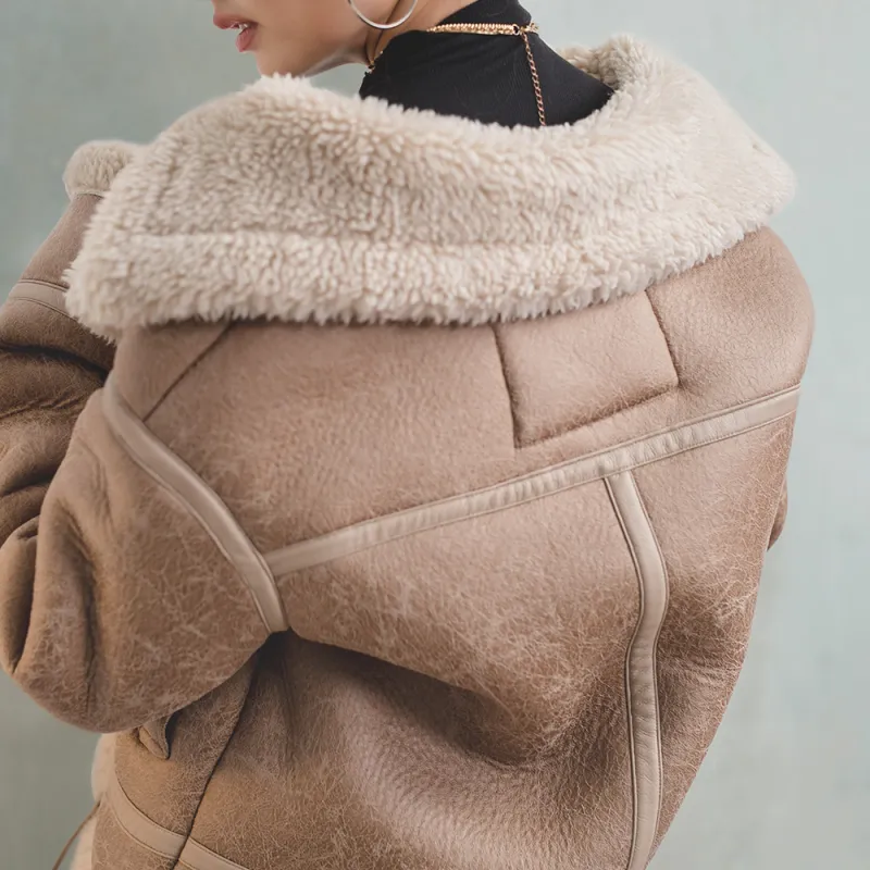 MADEN Velvet feel Coat Women's Apricot Gray-6