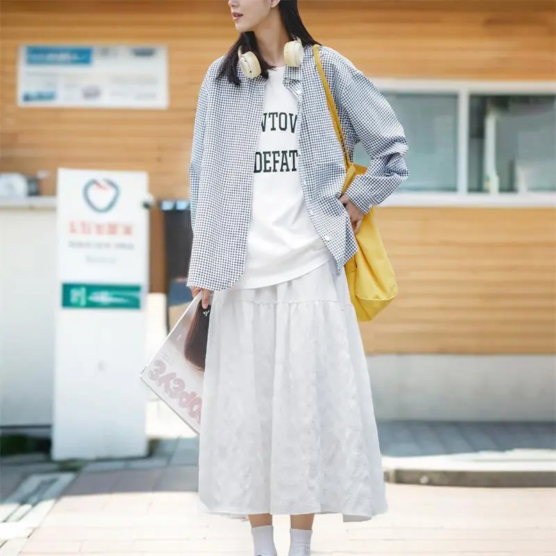 MADEN Casual Long Skirts Women's White-2