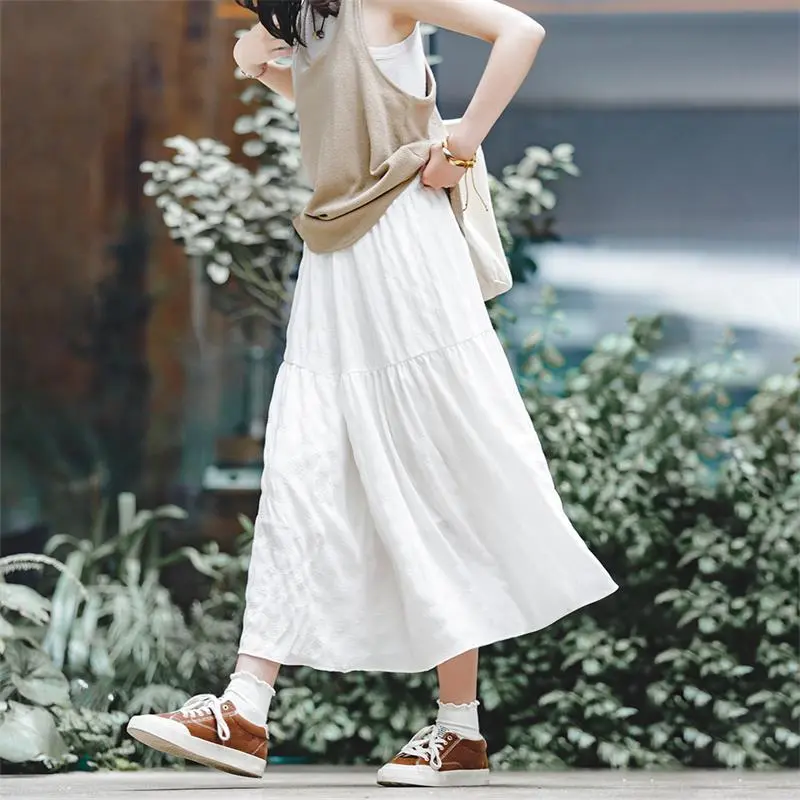 MADEN Casual Long Skirts Women's White-4