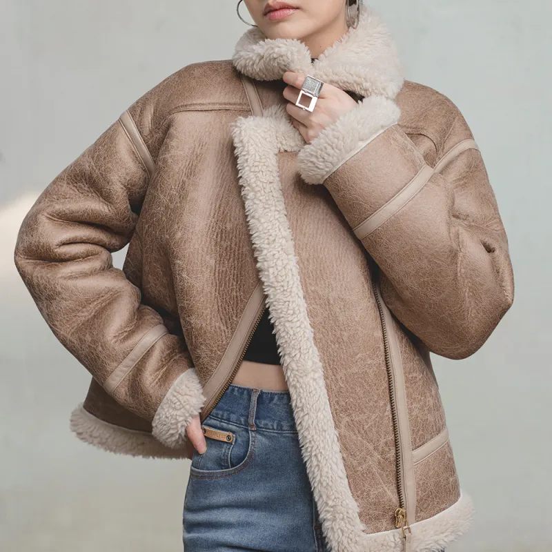 MADEN Velvet feel Coat Women's Apricot Gray-2