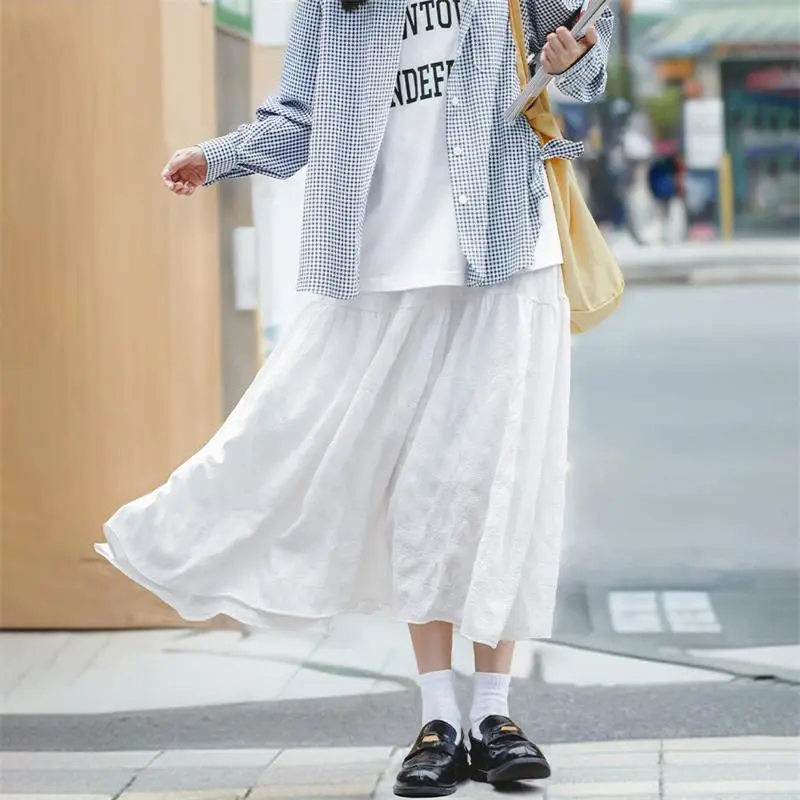 MADEN Casual Long Skirts Women's White-3