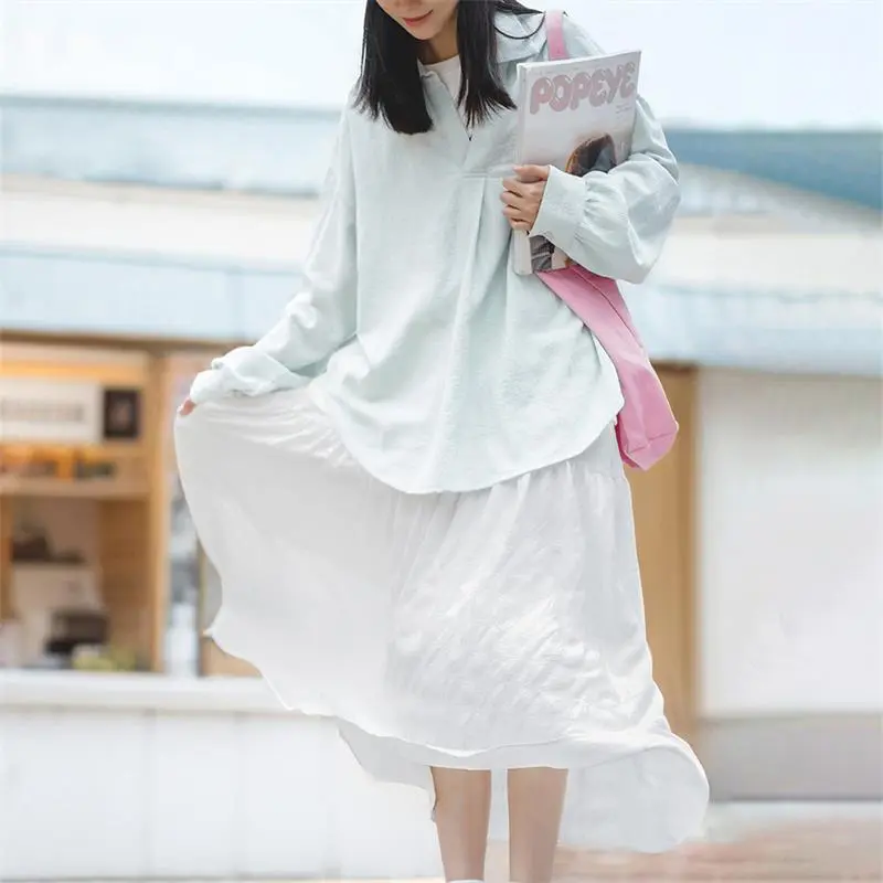 MADEN Casual Long Skirts Women's White-6