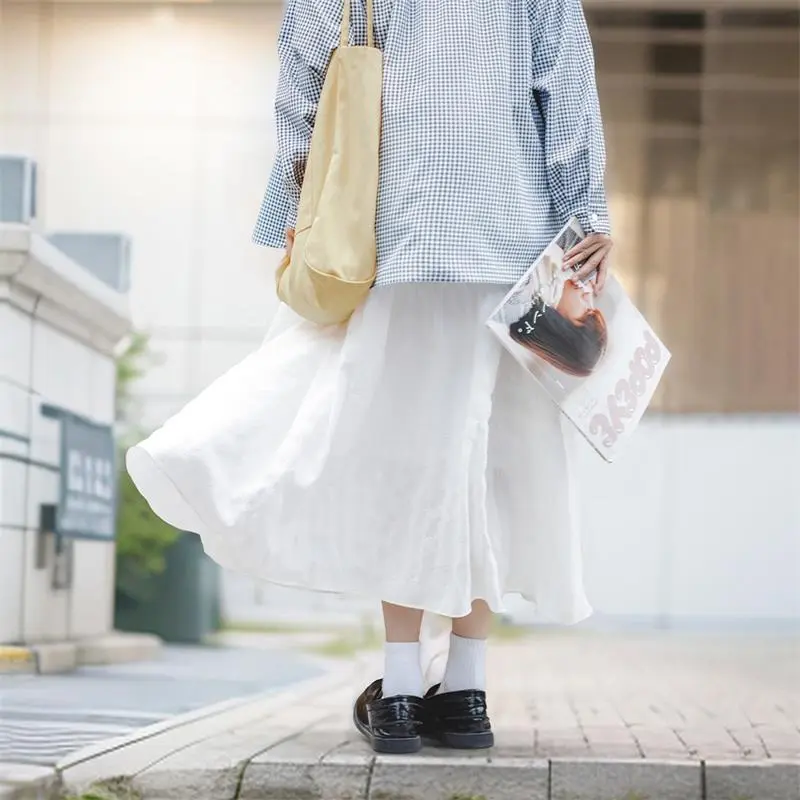 MADEN Casual Long Skirts Women's White-5