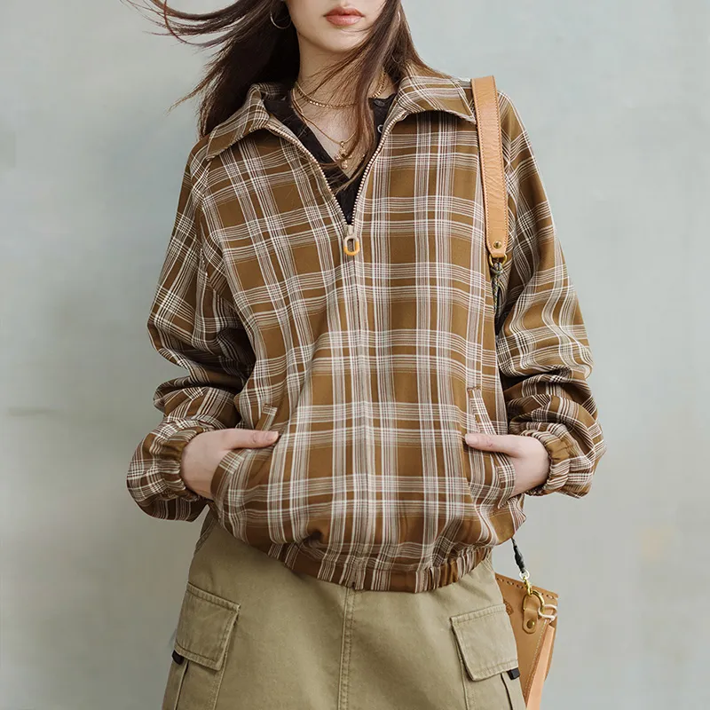 MADEN Jackets & Coats Women's Khaki Plaid-3