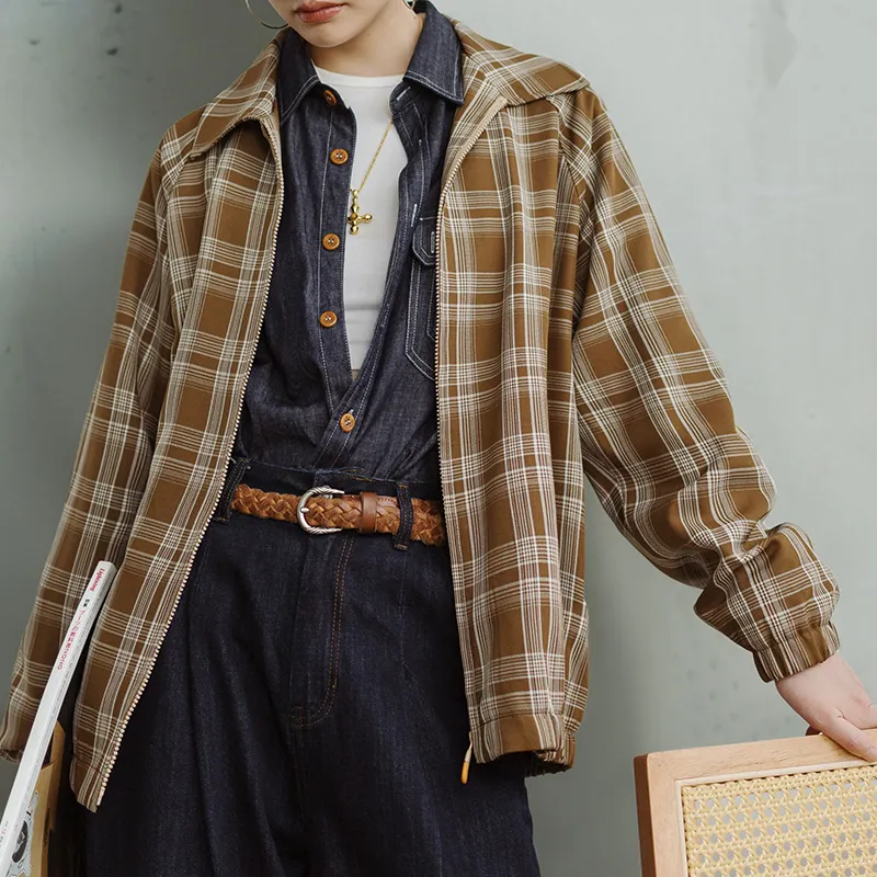 MADEN Jackets & Coats Women's Khaki Plaid-4