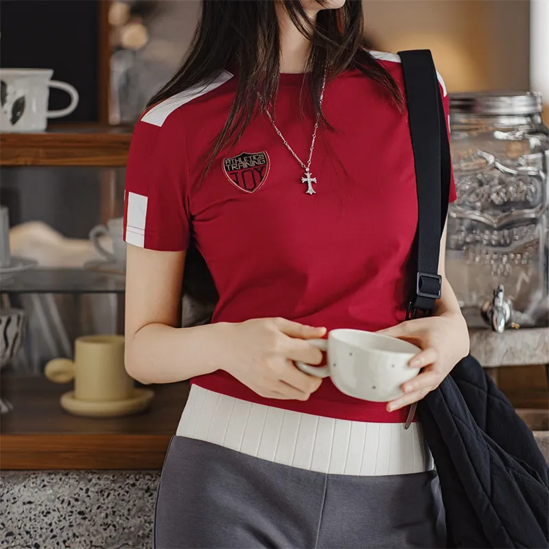 MADEN T Shirts Women's Deep Red-3
