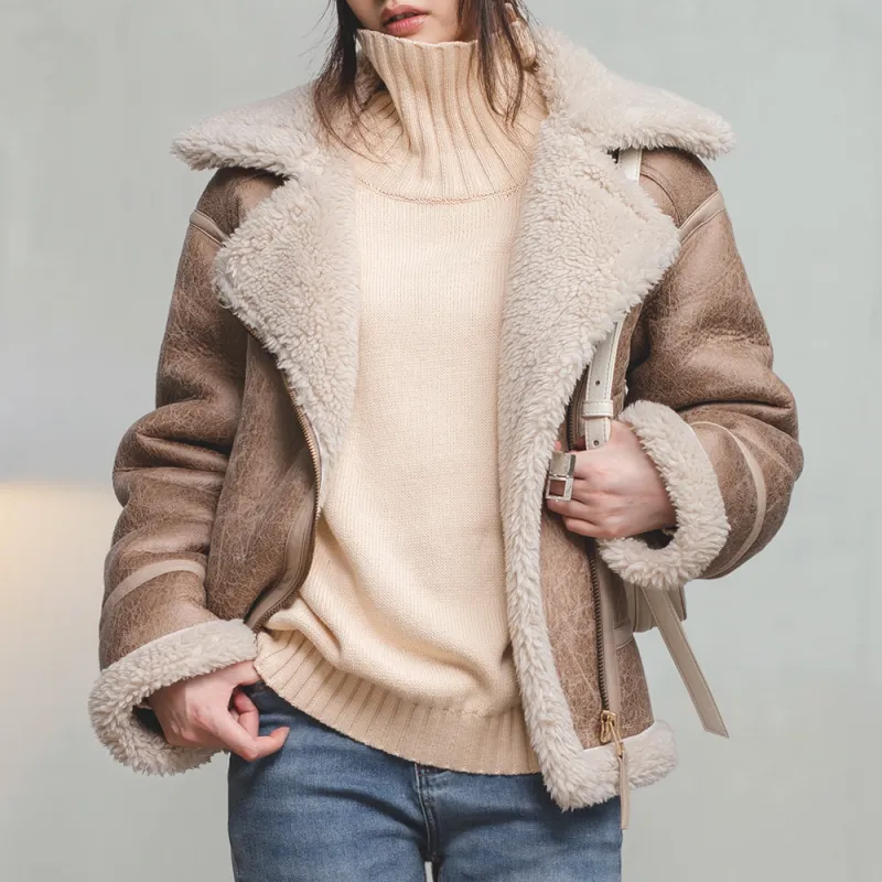 MADEN Velvet feel Coat Women's Apricot Gray-3