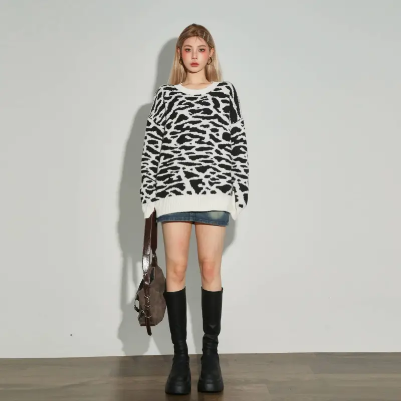 Nomt x 69CC LIANMINGKUAN Sweater Unisex Black And White Zebra Print-6