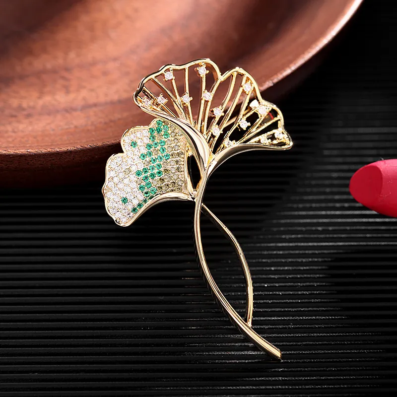 Yamaichi Maru Copper With Genuine Gold Plating+Zircon Inlay Brooches Women's-3