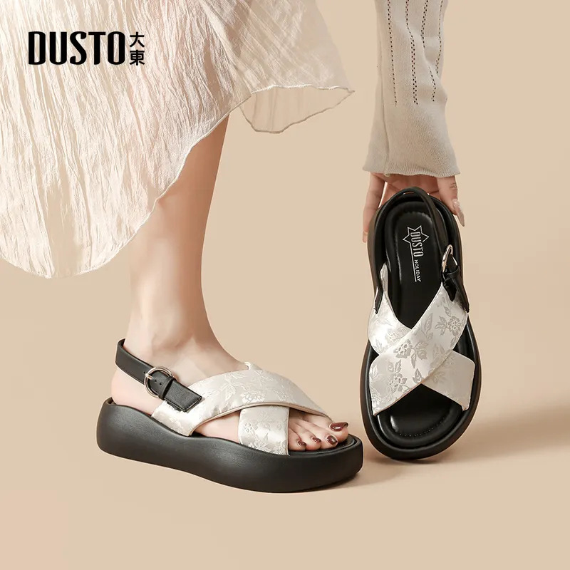 DUSTO Beach Sandals Women's Beige/Black/Beige Black-1