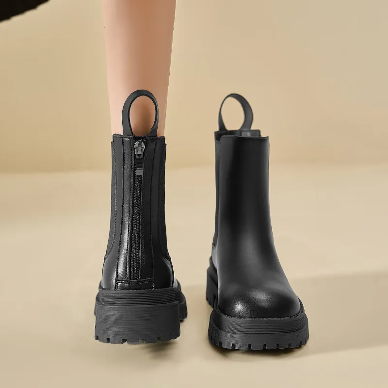 DUSTO Short Trendy Charm Elegant Chelsea Boots 4.8CM Women's Black-3