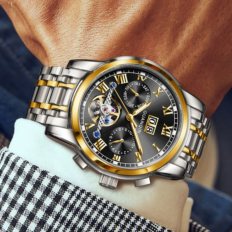 GUANQIN Automatic Mechanical Movement Stainless Steel Watchband Watch Men's Watches Black Dial-27