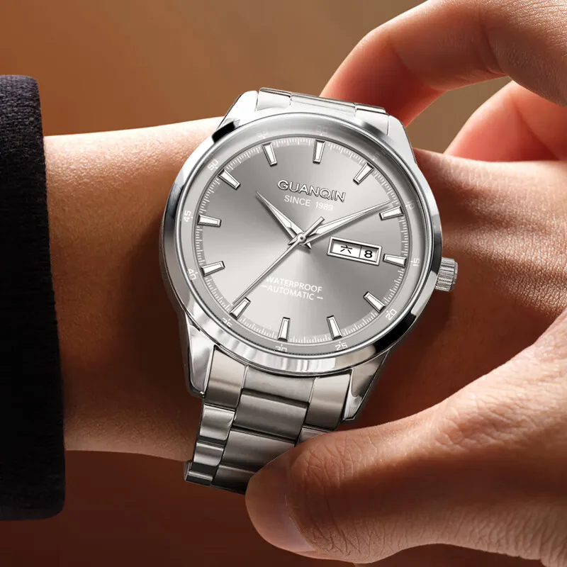 GUANQIN Automatic Mechanical Movement Stainless Steel Watchband Watch Men's Watches Black Dial-5
