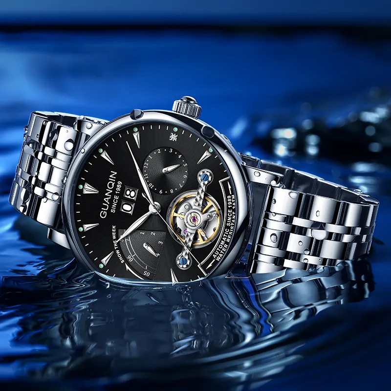 GUANQIN Collection Automatic Mechanical Movement Cow Leather Strap Watch Men's Watches Gray Dial-37
