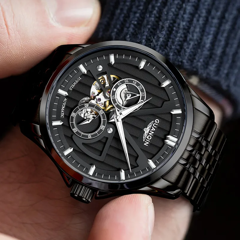 GUANQIN Super Player Collection Automatic Mechanical Movement Stainless Steel Watchband Watch Men's Watches Black Dial-20