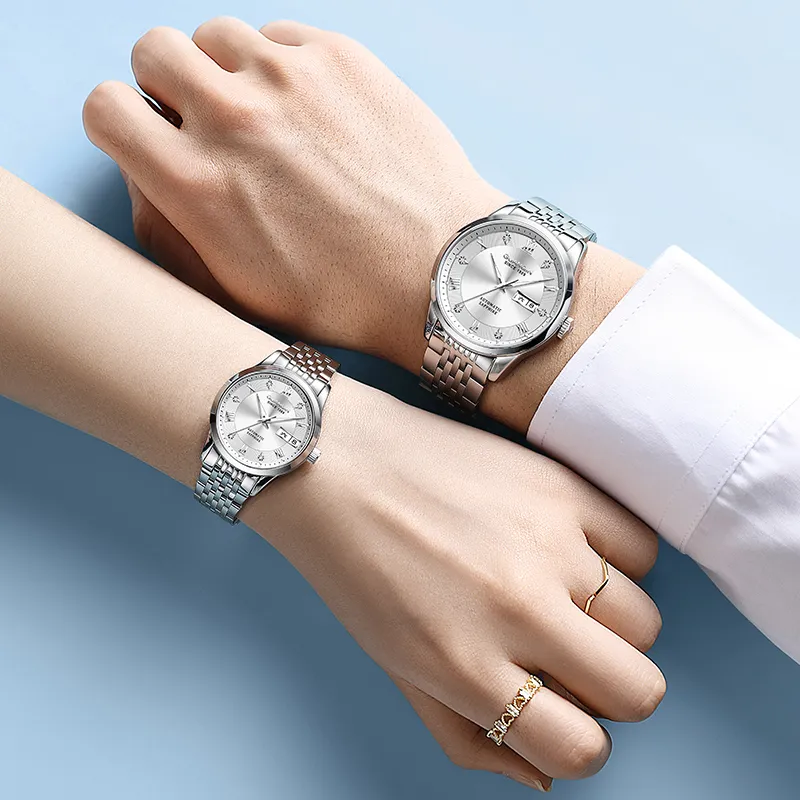 GUANQIN Beloved Collection Automatic Mechanical Movement Stainless Steel Watchband Watch Unisex White Dial-11