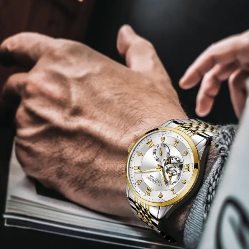 GUANQIN Super Player Collection Mechanical Movement Steel Strap Watch Men's Watches White Dial-24