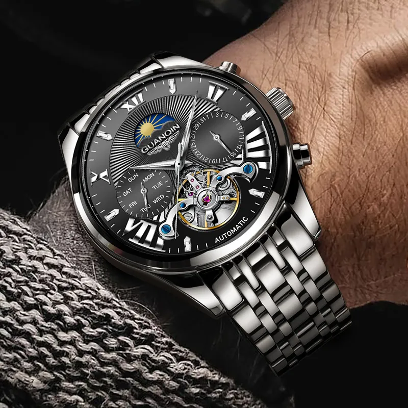GUANQIN Ruidong Collection Automatic Mechanical Movement Steel Strap Watch Men's Watches White Dial-11