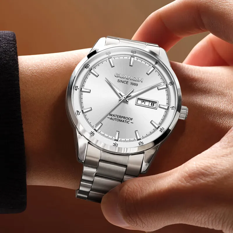 GUANQIN Automatic Mechanical Movement Stainless Steel Watchband Watch Men's Watches Black Dial-14