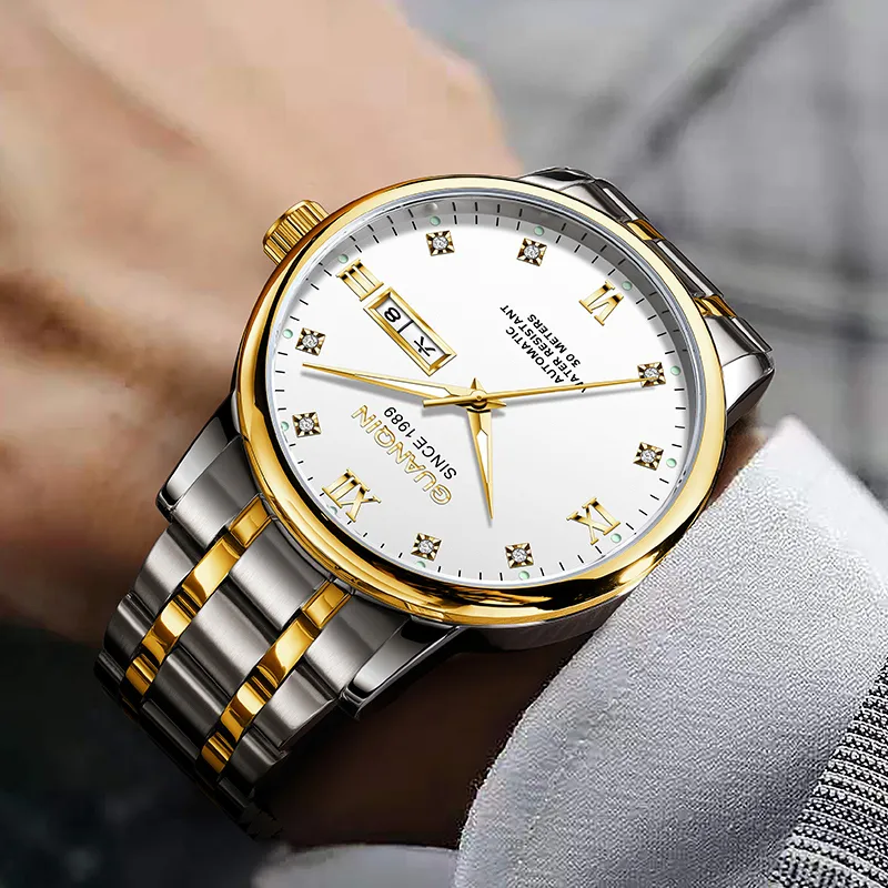 GUANQIN Automatic Mechanical Movement Stainless Steel Watchband Watch Men's Watches Black Dial-12